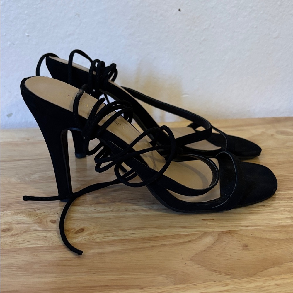 Cityclassified Black Strappy Lace Up Heeled Sandals Size 7 Stiletto Open Toe